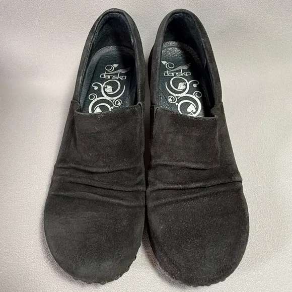 Dansko Harlow Burnished Black Suede Leather Studded Mule Clogs EU38