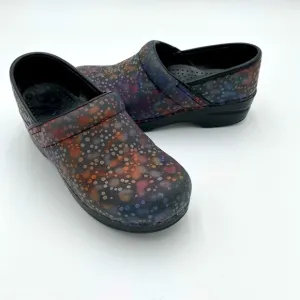 Dansko Leather Polka Dot Dewdrop Slip On Comfort Clogs Work Shoes Size 6.5-7