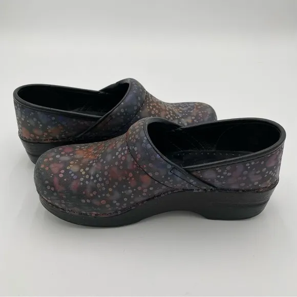 Dansko Leather Polka Dot Dewdrop Slip On Comfort Clogs Work Shoes Size 6.5-7