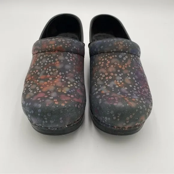 Dansko Leather Polka Dot Dewdrop Slip On Comfort Clogs Work Shoes Size 6.5-7