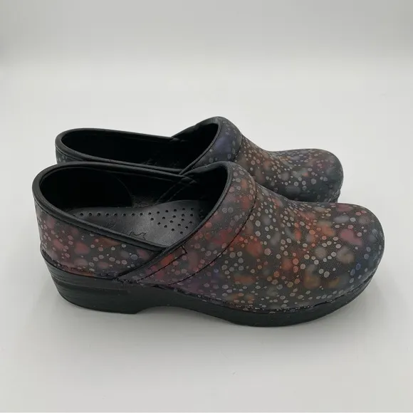 Dansko Leather Polka Dot Dewdrop Slip On Comfort Clogs Work Shoes Size 6.5-7