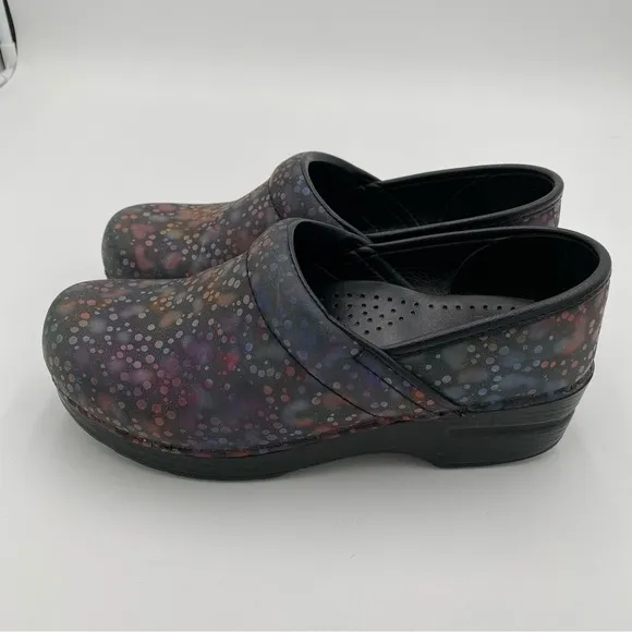 Dansko Leather Polka Dot Dewdrop Slip On Comfort Clogs Work Shoes Size 6.5-7