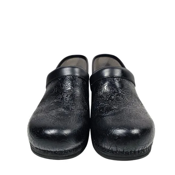 Dansko LT PRO Tooled Black Floral Professional Clog Leather EU 41 | US 10.5-11