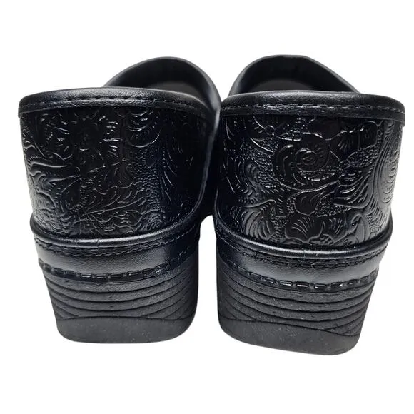 Dansko LT PRO Tooled Black Floral Professional Clog Leather EU 41 | US 10.5-11