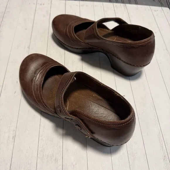 Dansko Mary Jane Shoes Women’s Size 41 Brown Leather Comfort Wedge Heel Strap