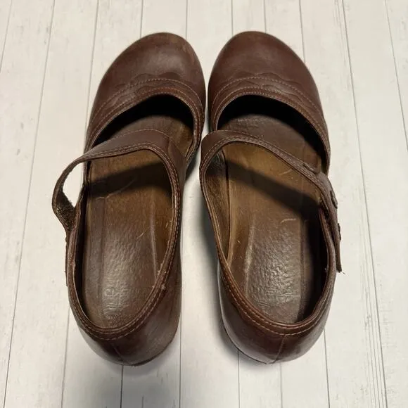 Dansko Mary Jane Shoes Women’s Size 41 Brown Leather Comfort Wedge Heel Strap