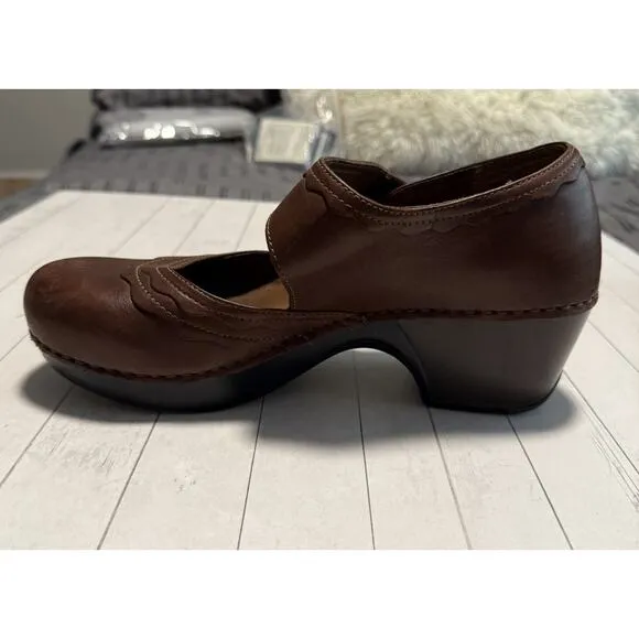 Dansko Mary Jane Shoes Women’s Size 41 Brown Leather Comfort Wedge Heel Strap