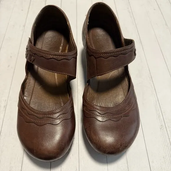 Dansko Mary Jane Shoes Women’s Size 41 Brown Leather Comfort Wedge Heel Strap