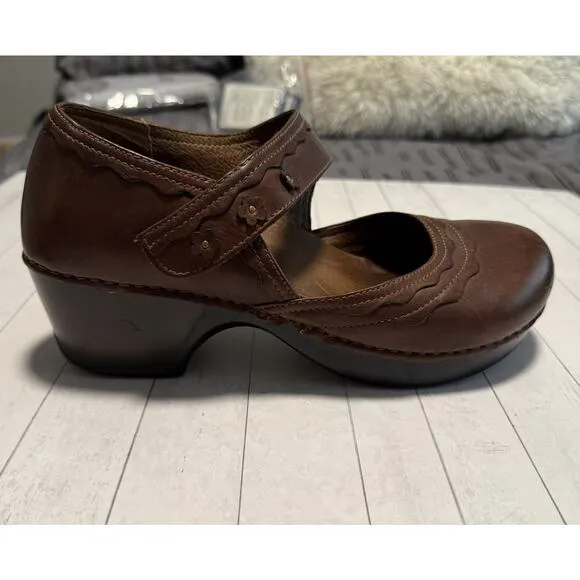 Dansko Mary Jane Shoes Women’s Size 41 Brown Leather Comfort Wedge Heel Strap