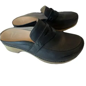 Dansko Mules Sz 8.5-9 Black Leather Penny Loafer Slip On Clog Comfort Work
