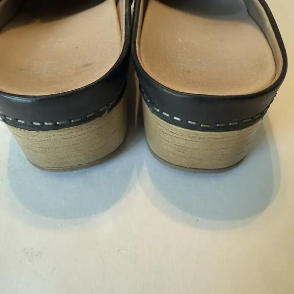 Dansko Mules Sz 8.5-9 Black Leather Penny Loafer Slip On Clog Comfort Work
