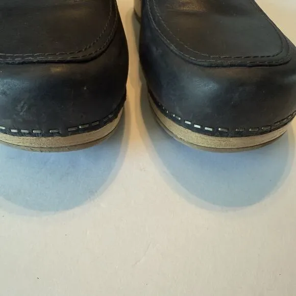 Dansko Mules Sz 8.5-9 Black Leather Penny Loafer Slip On Clog Comfort Work