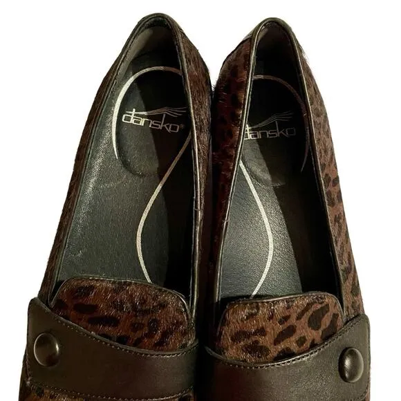 Dansko Olena Cheetah Print Calf Fur Flat Shoes Size 38 US Size 7.5 - 8