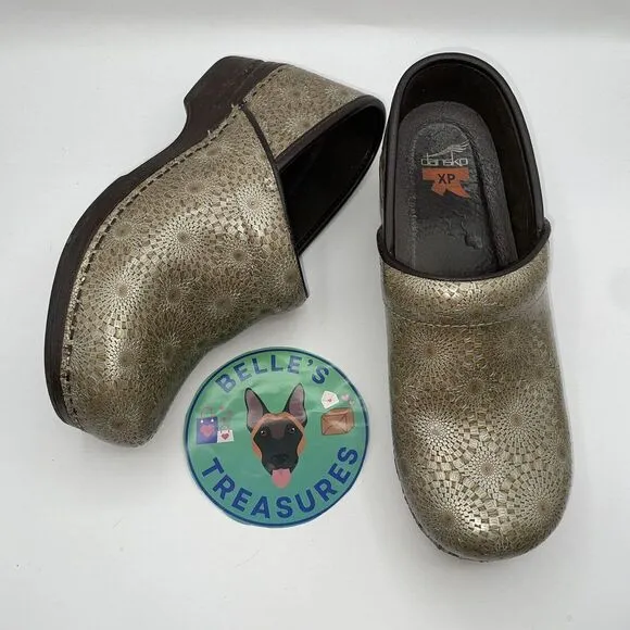 Dansko Pro XP Professional Clogs Women's Size‎ 7.5, Gold, Brown Floral Medallion