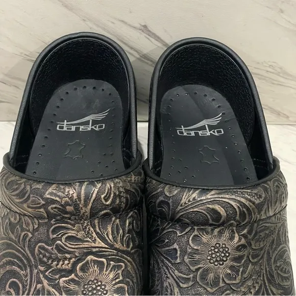 Dansko Professional Black Antique Tooled Leather Upper Nursing Clog Sizes 36