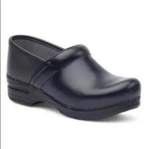 Dansko Professional Black Leather Stapled Slip-on Nursing Platform Clogs 40