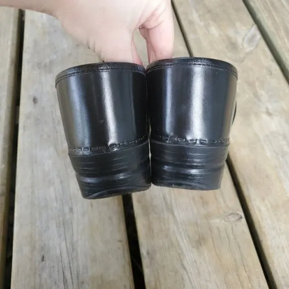 Dansko Professional Black Leather Stapled Slip-on Nursing Platform Clogs 40