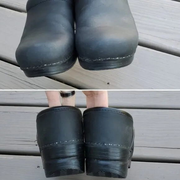 Dansko Professional Black Oiled Leather Platform Chunky Slip-on Clogs 39