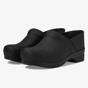 Dansko Professional Black Oiled Leather Platform Chunky Slip-on Clogs 39