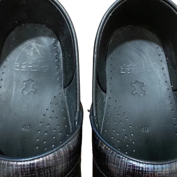 Dansko Professional Leather Black Linen Clogs