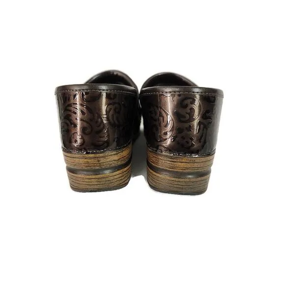 Dansko Professional Women's Brown Patent Leather Floral Paisley Clogs 11