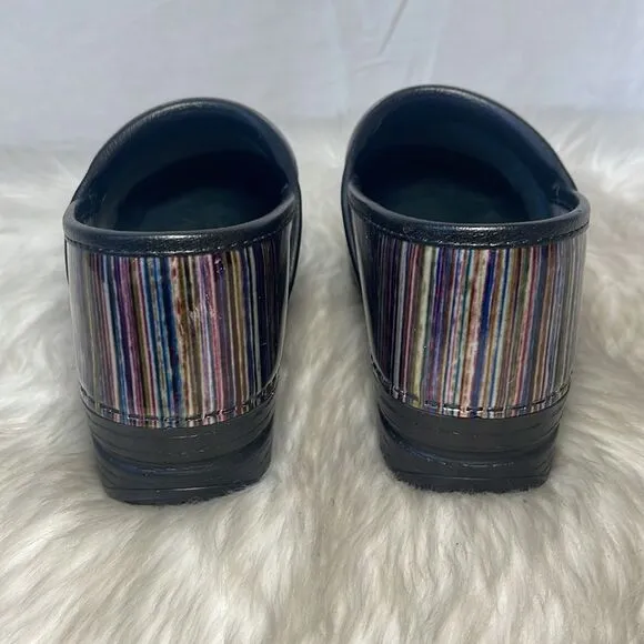 Dansko Professional Multicolor Striped Patent Work Clogs Sz 37/US 6.5-7