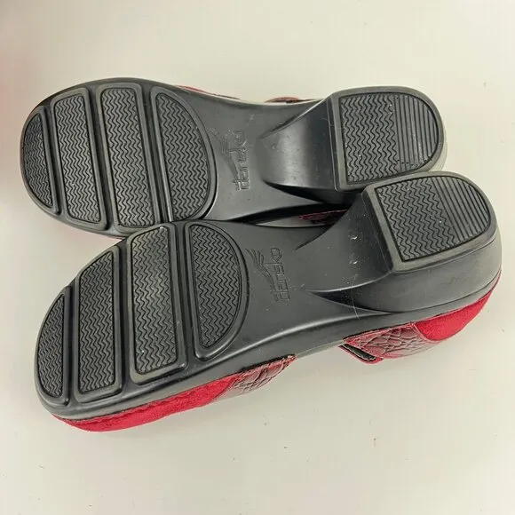 Dansko Sally Red Suede Croc Mary Jane Clogs Size EU 38 7.5/8