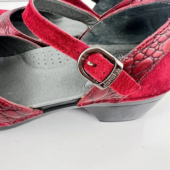 Dansko Sally Red Suede Croc Mary Jane Clogs Size EU 38 7.5/8