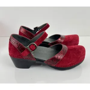 Dansko Sally Red Suede Croc Mary Jane Clogs Size EU 38 7.5/8