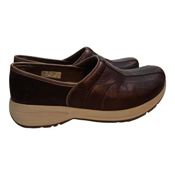 Dansko Shaina Brown Leather Clogs Comfort Non-Slip Size 38/7.5