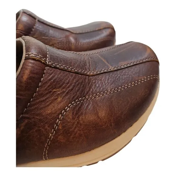 Dansko Shaina Brown Leather Clogs Comfort Non-Slip Size 38/7.5