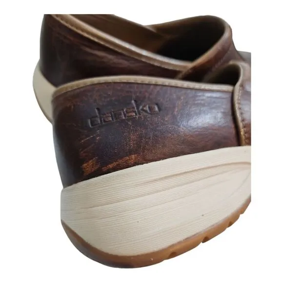 Dansko Shaina Brown Leather Clogs Comfort Non-Slip Size 38/7.5