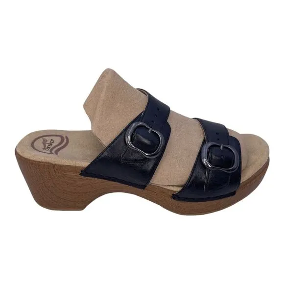 Dansko Sophie Black Full Grain Leather Sandals Clog Size 39
