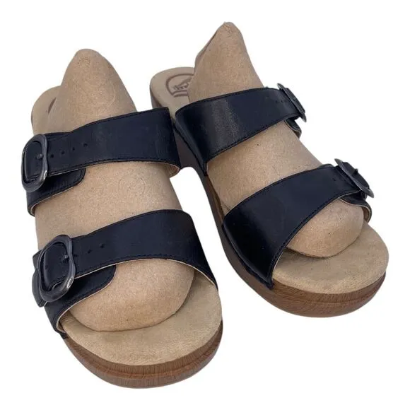 Dansko Sophie Black Full Grain Leather Sandals Clog Size 39