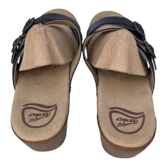 Dansko Sophie Black Full Grain Leather Sandals Clog Size 39