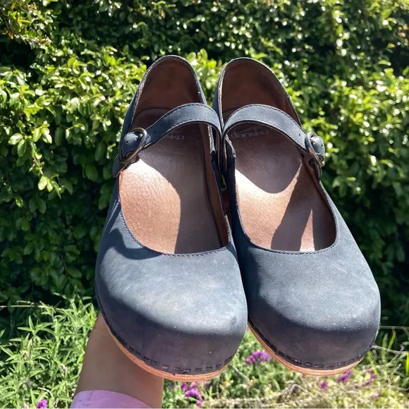 Dansko Suede Missy Mary Jane Clogs Womens 9.5/10 EU 40 Dark Gray Nubuck Leather
