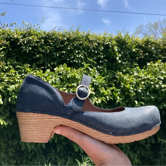 Dansko Suede Missy Mary Jane Clogs Womens 9.5/10 EU 40 Dark Gray Nubuck Leather