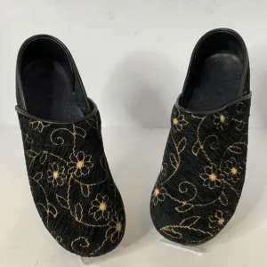 Dansko Women's Cloth‎ Soft Clogs Black and Gold Flowers Floral Nursing EU 39