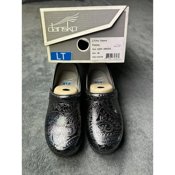 Dansko Women's LT Pro Clogs Shoes Paisley Patent Leather 2019 EU 36,  5.5-6 US