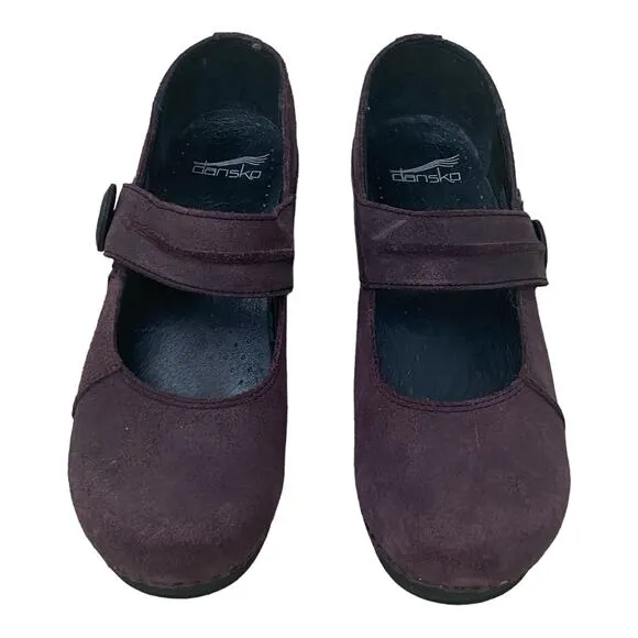Dansko Womens Mary Jane Clogs Ankle Strap Size 38 Plum Leather Business Casual