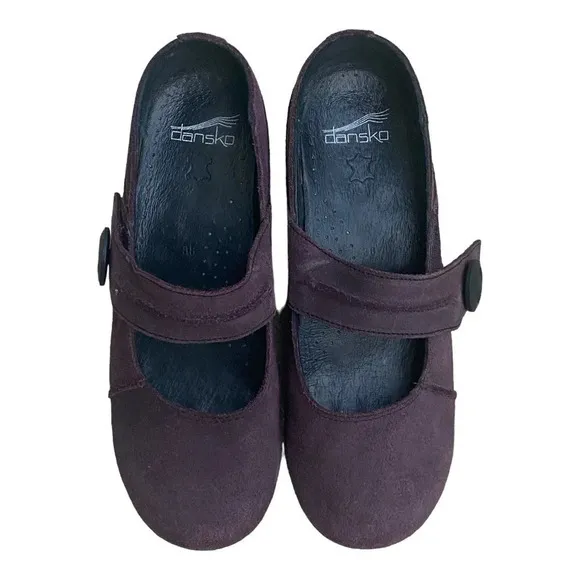 Dansko Womens Mary Jane Clogs Ankle Strap Size 38 Plum Leather Business Casual