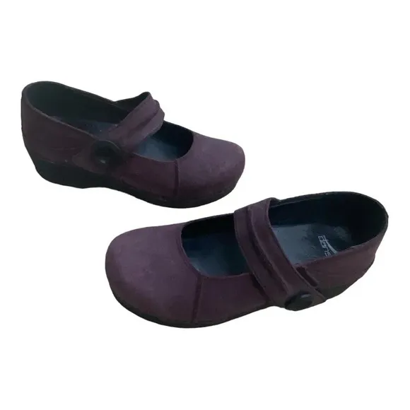 Dansko Womens Mary Jane Clogs Ankle Strap Size 38 Plum Leather Business Casual