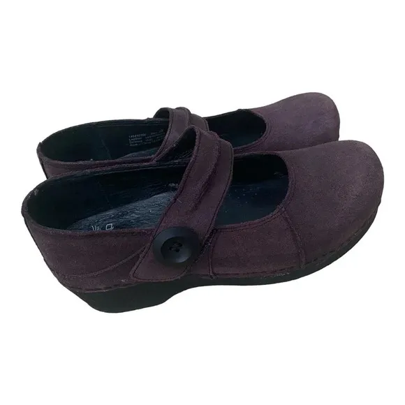 Dansko Womens Mary Jane Clogs Ankle Strap Size 38 Plum Leather Business Casual
