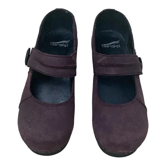 Dansko Womens Mary Jane Clogs Ankle Strap Size 38 Plum Leather Business Casual
