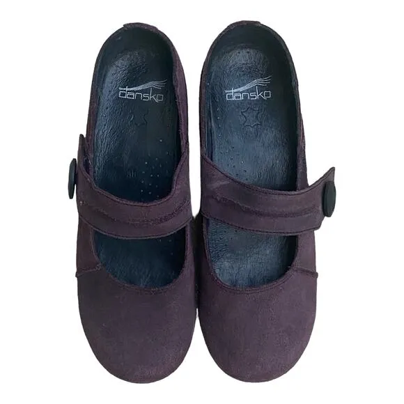 Dansko Womens Mary Jane Clogs Ankle Strap Size 38 Plum Leather Business Casual