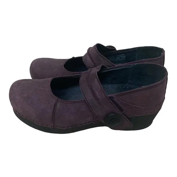 Dansko Womens Mary Jane Clogs Ankle Strap Size 38 Plum Leather Business Casual