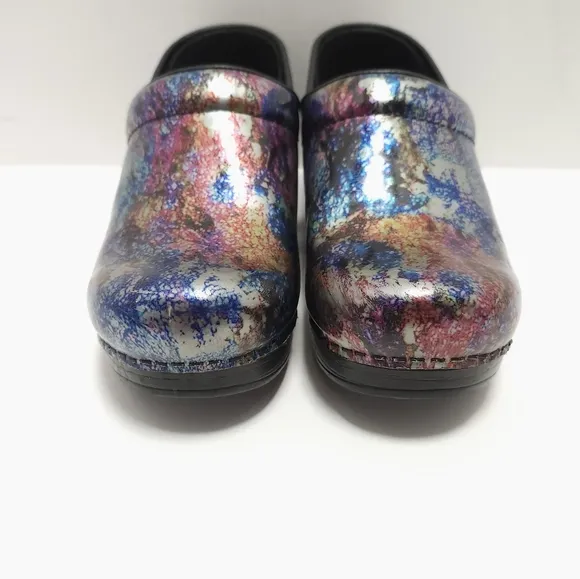 Dansko Womens Metallic Wash Patent Professional Work Clogs Size 37 US 6.5