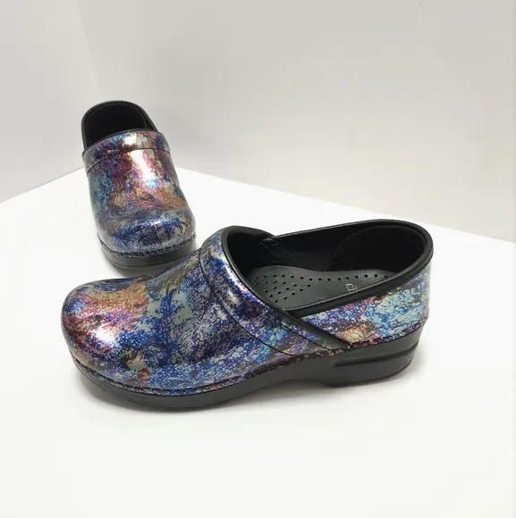 Dansko Womens Metallic Wash Patent Professional Work Clogs Size 37 US 6.5