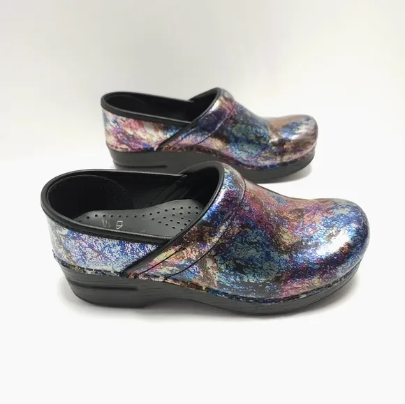 Dansko Womens Metallic Wash Patent Professional Work Clogs Size 37 US 6.5
