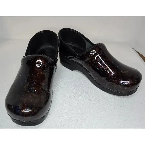 Dansko Women's Pro Multi Scribble Patent Leather Clogs Shoes Sz US 9.5-10 EU 40